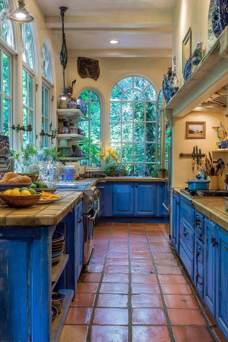 Mediterranean Azure Blue Rustic Kitchen