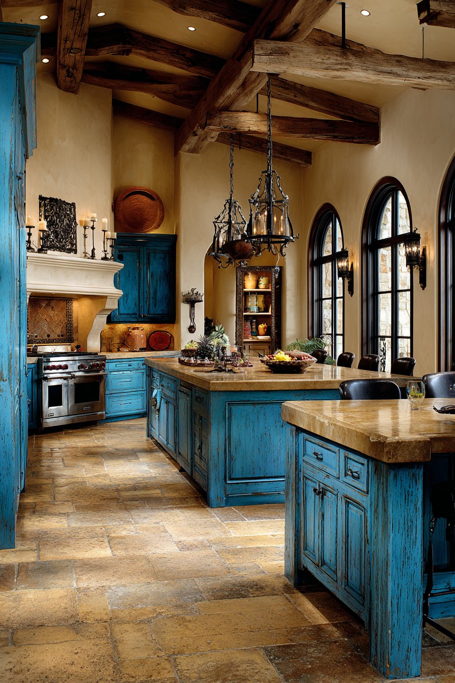 Mediterranean Azure Blue Rustic Kitchen