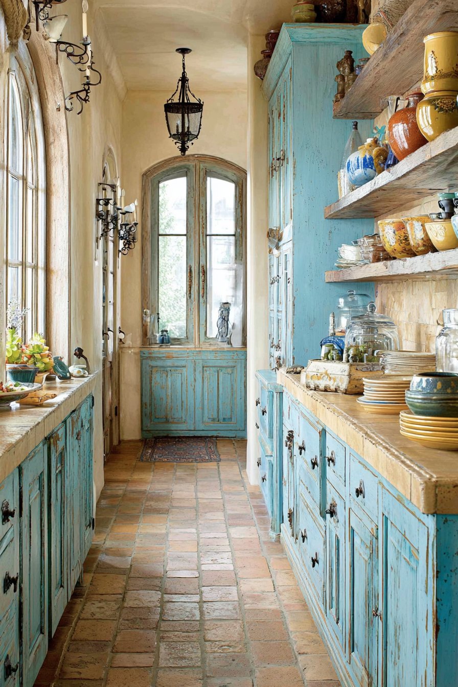 Mediterranean Azure Blue Rustic Kitchen