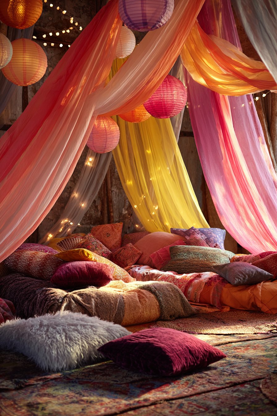 Flowing Fabric Canopy Bohemian Retreat
