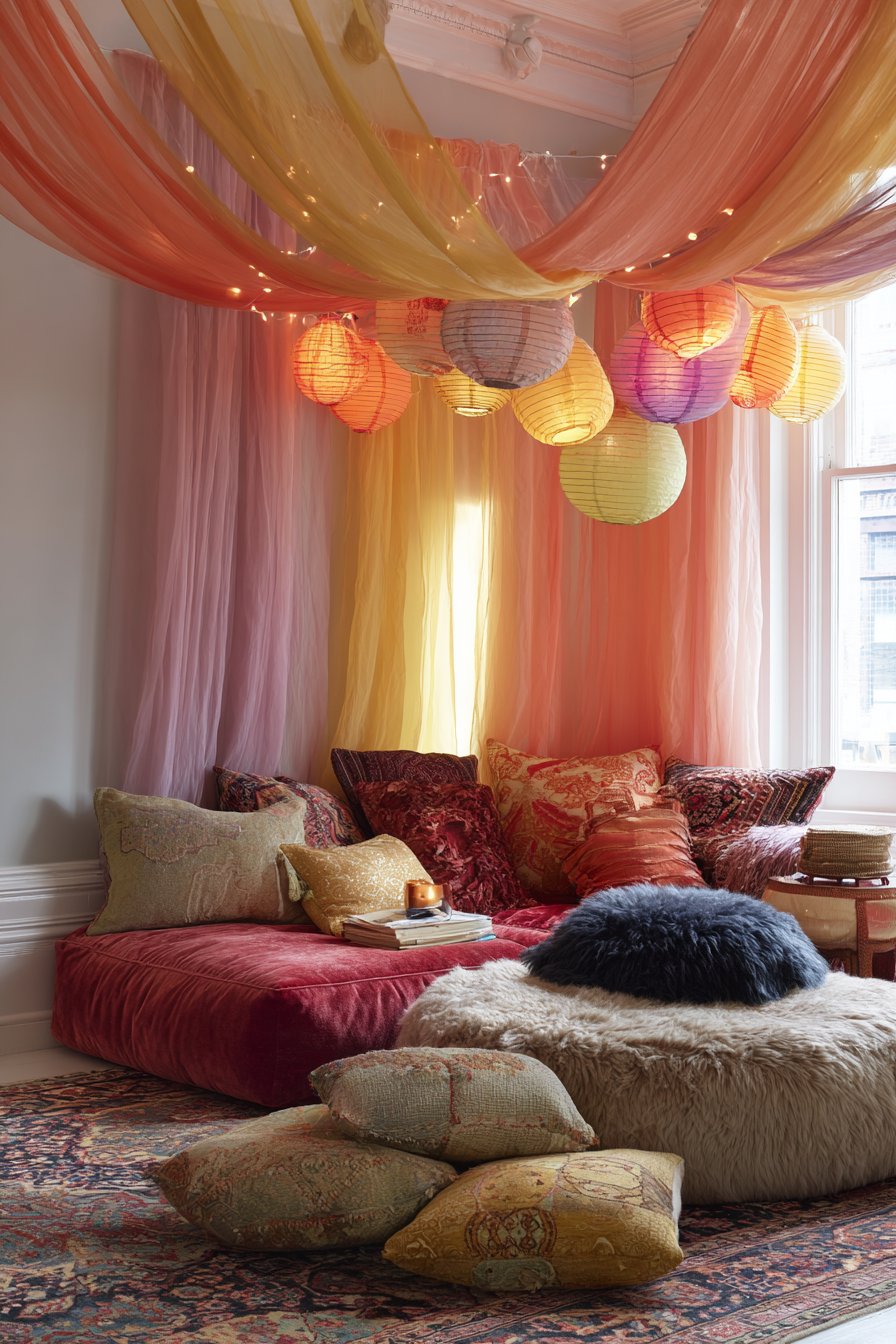 Flowing Fabric Canopy Bohemian Retreat