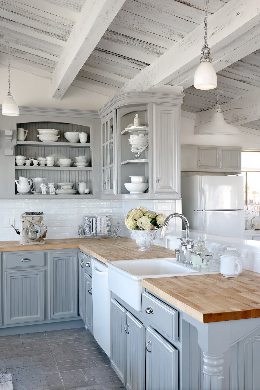 Farmhouse Grey and White Kitchen with Rustic Charm