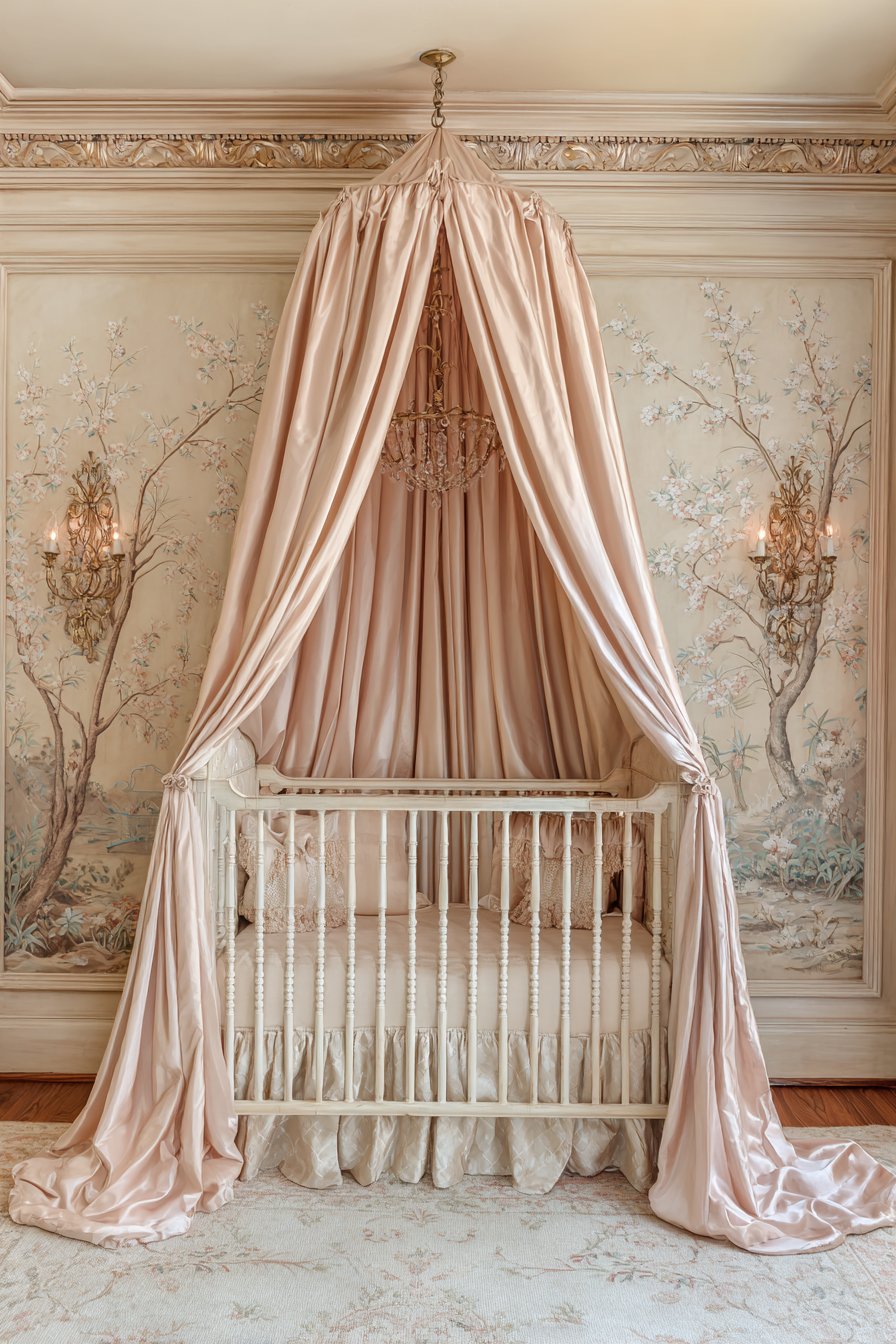 Silk Organza Canopy with Chinoiserie Wallpaper