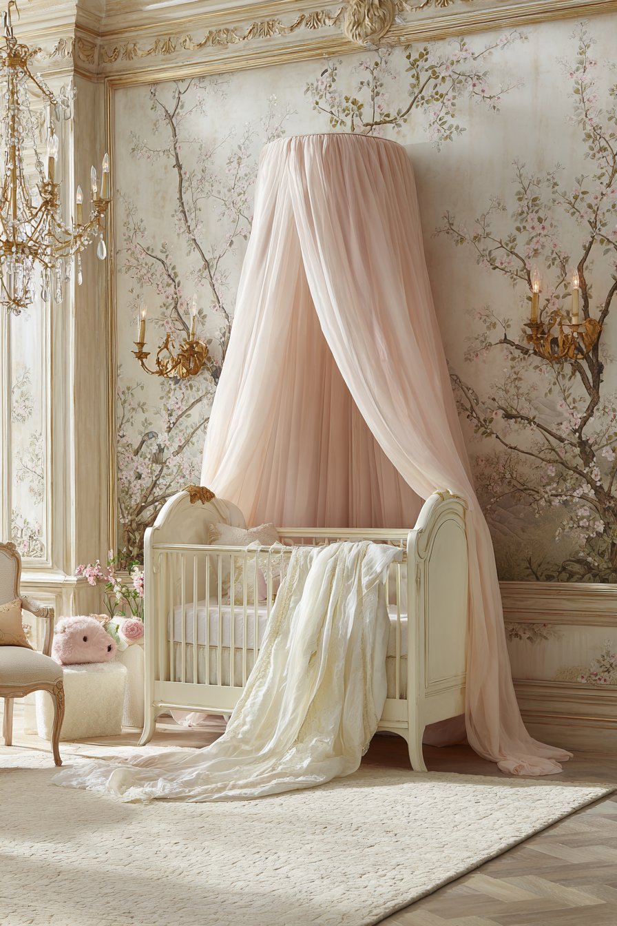 Silk Organza Canopy with Chinoiserie Wallpaper