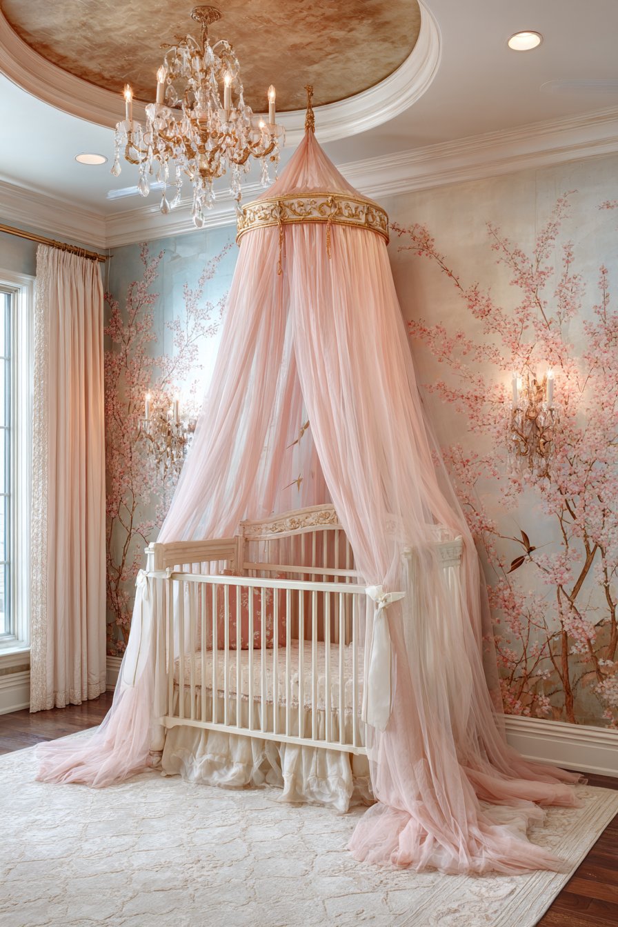Silk Organza Canopy with Chinoiserie Wallpaper