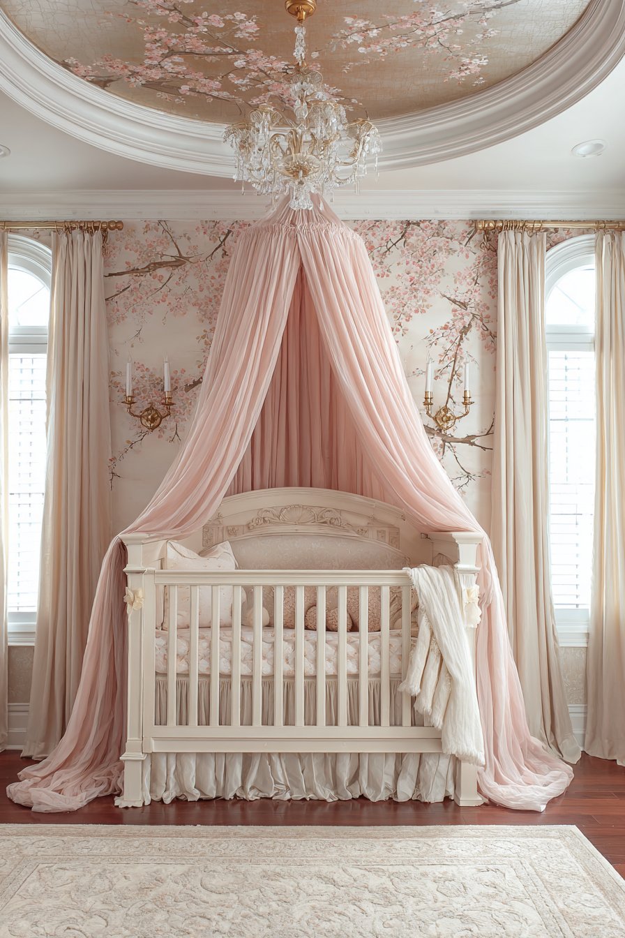 Silk Organza Canopy with Chinoiserie Wallpaper