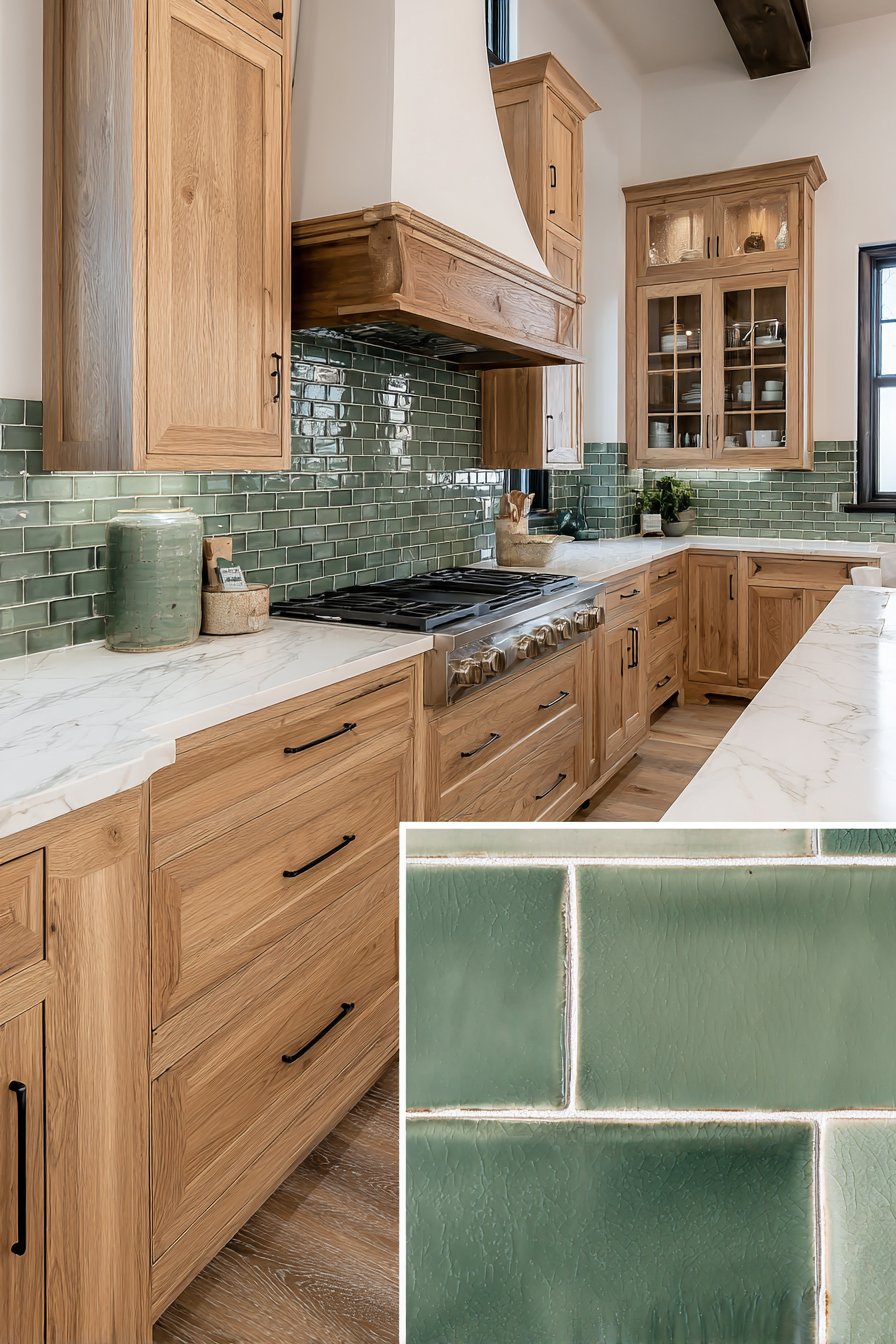 Handmade Olive Green Tile Backsplash