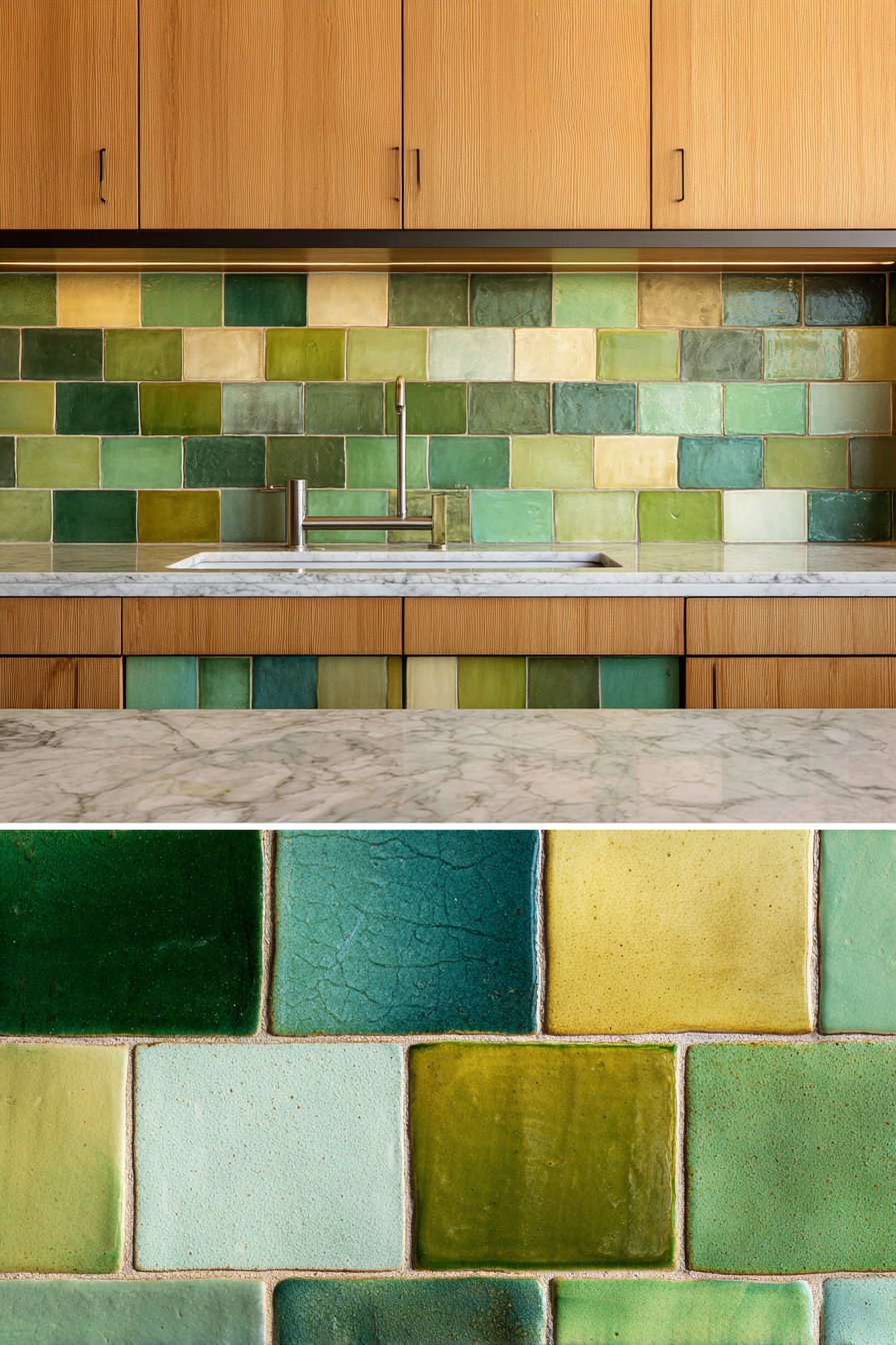 Handmade Olive Green Tile Backsplash