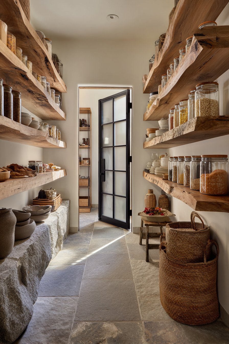 Natural Oak Pantry with Live Edge Details
