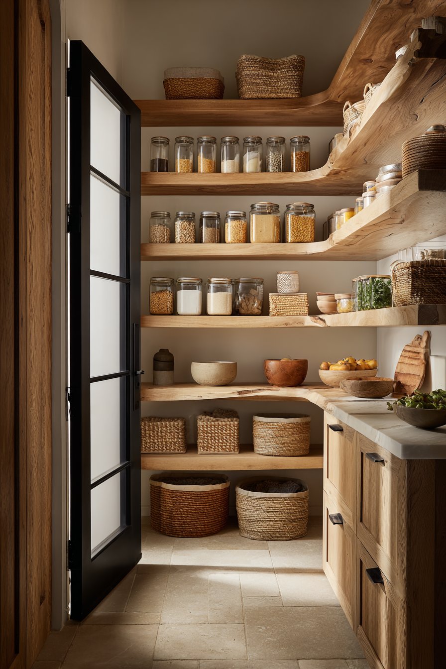 Natural Oak Pantry with Live Edge Details
