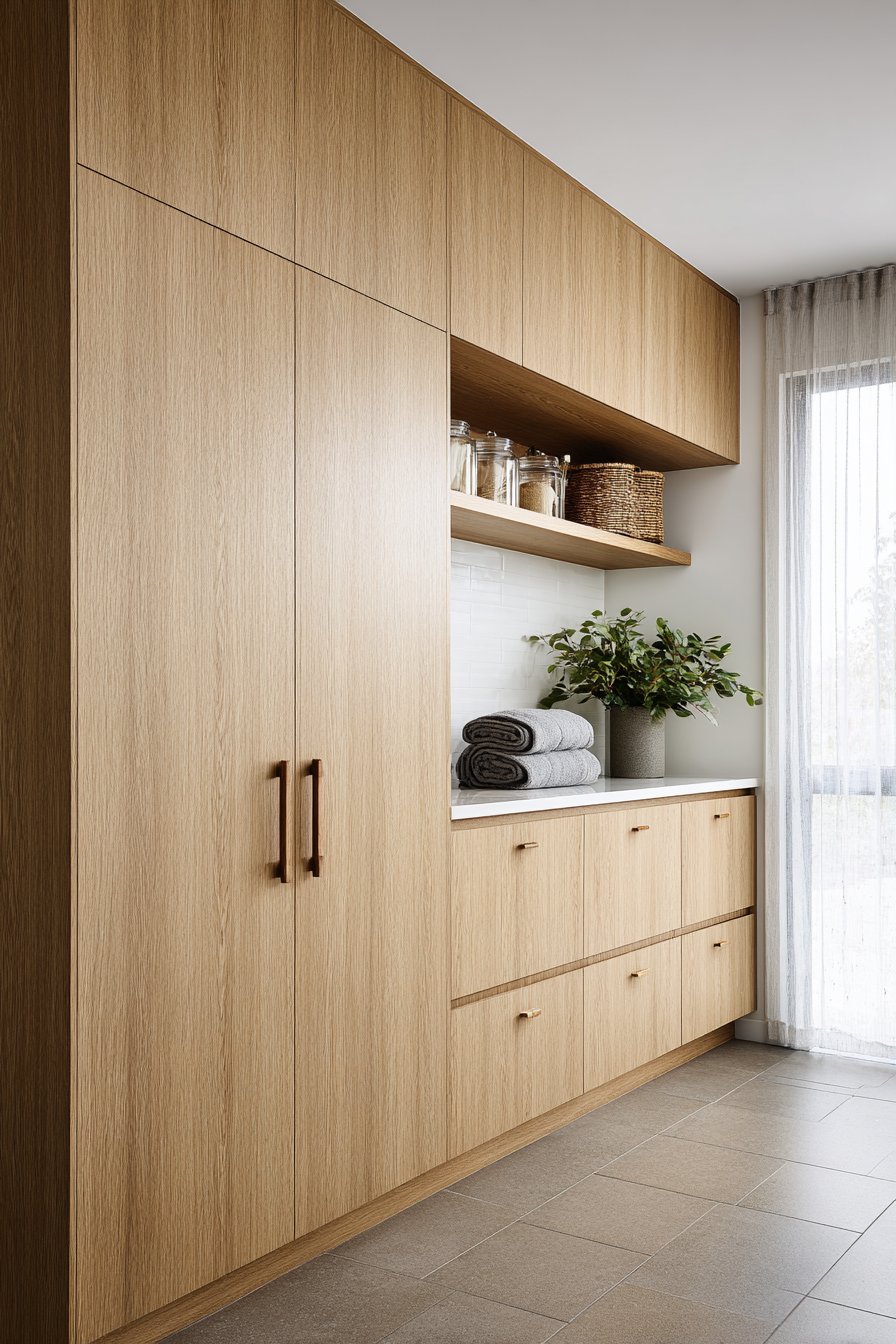 Pale Oak Cabinetry with Teak Countertops