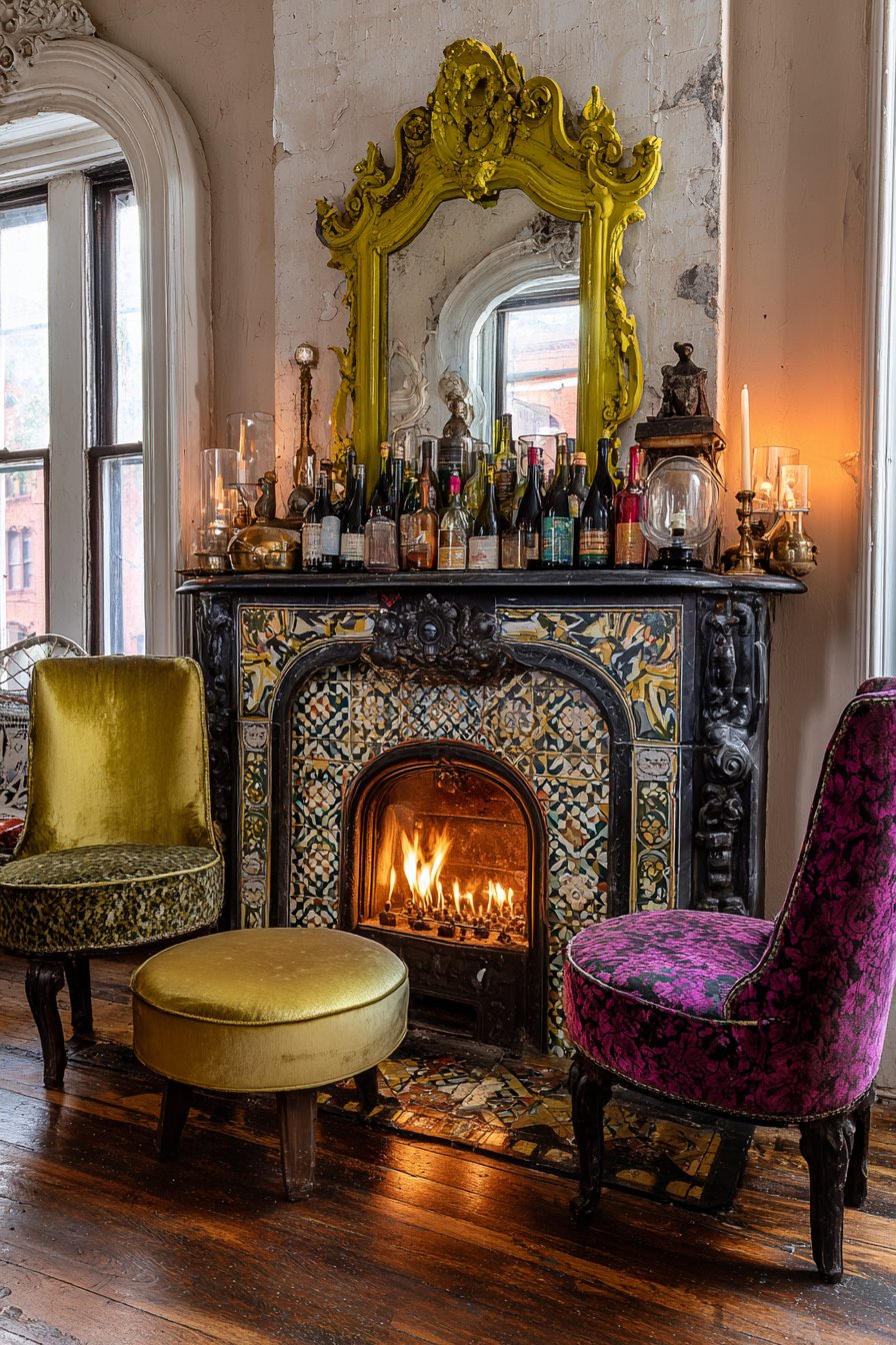 Victorian Fireplace with Unconventional Mantel Styling
