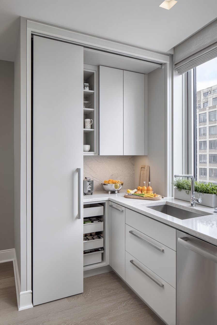 Space-Saving Pocket Door Pantry Solution
