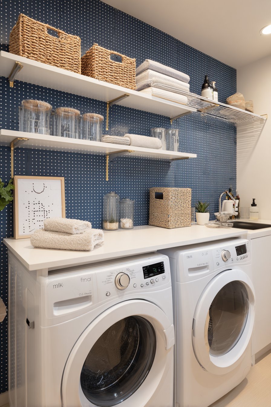 Pegboard Organization with Navy Blue Accent Wall