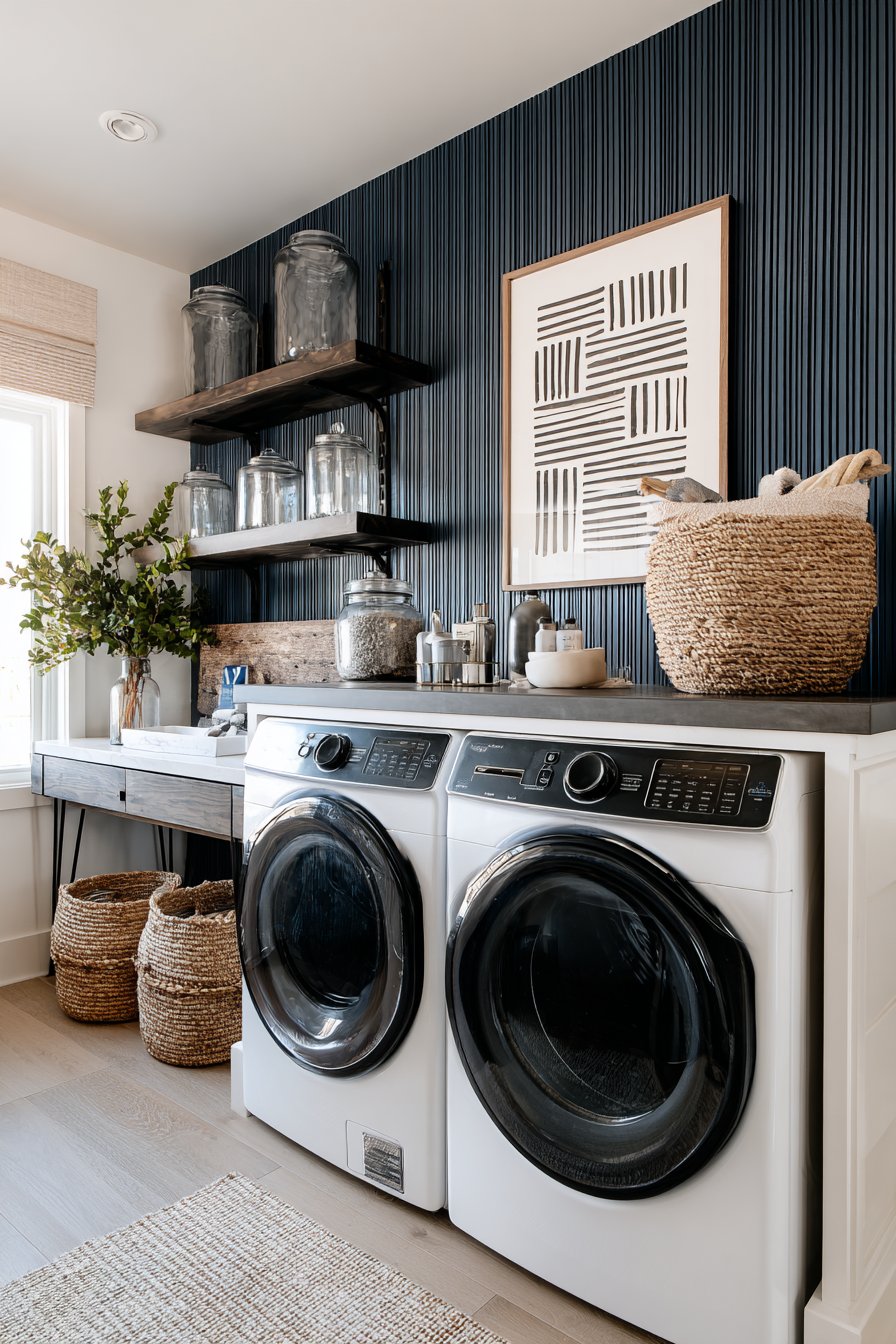 Pegboard Organization with Navy Blue Accent Wall