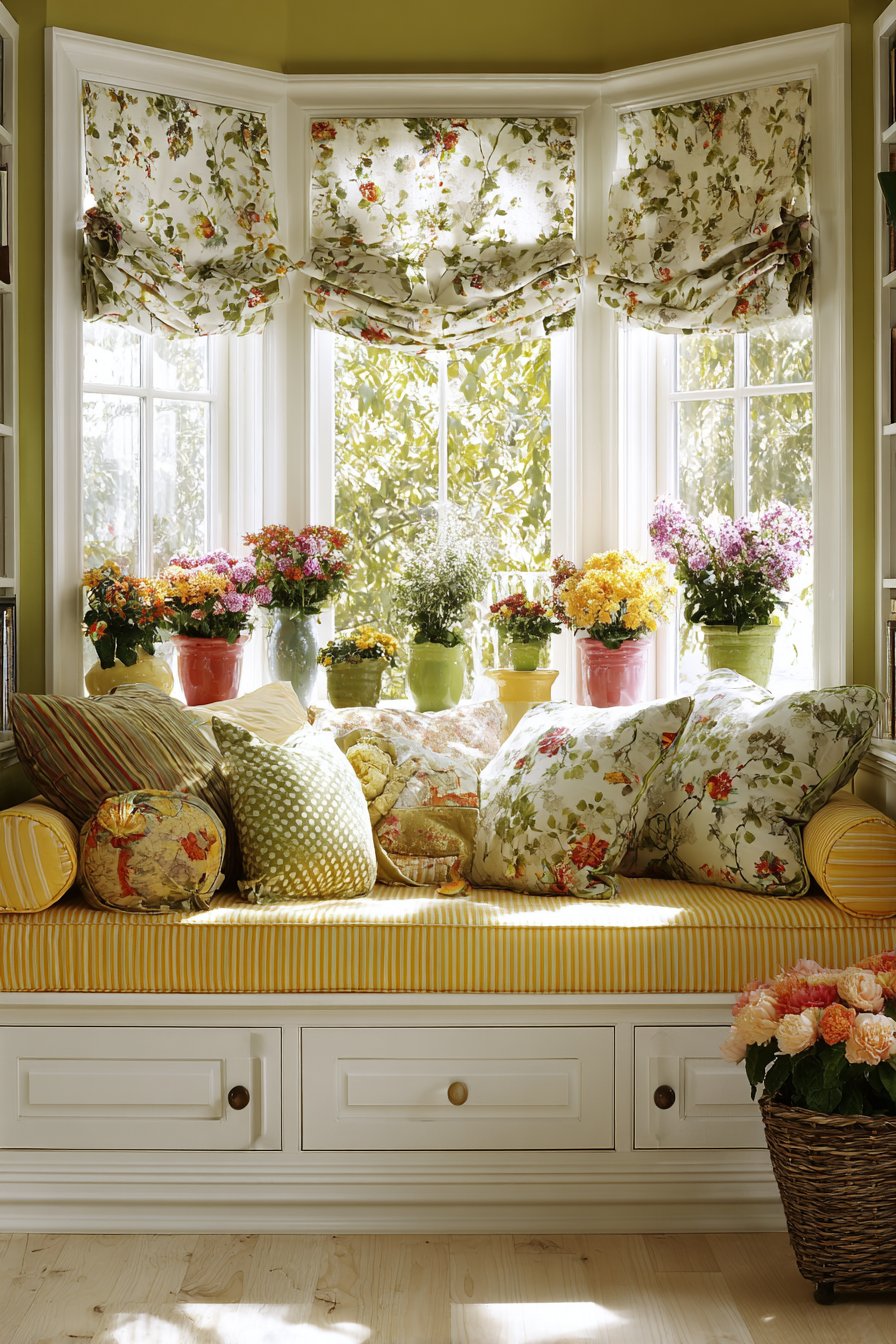 Striped Window Seat with Storage Integration