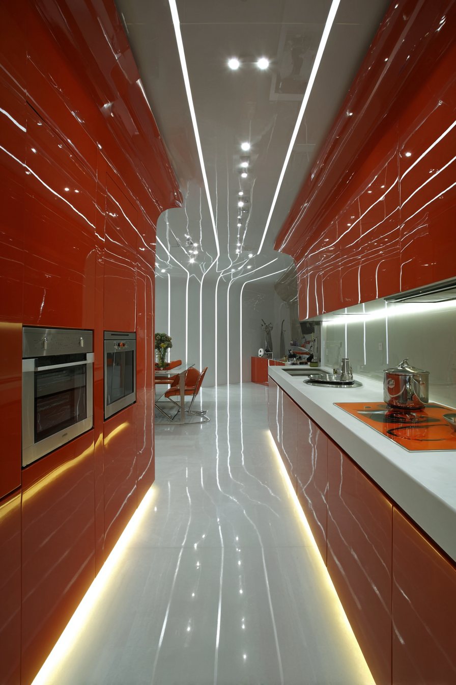 Sleek Contemporary Glossy Orange Kitchen