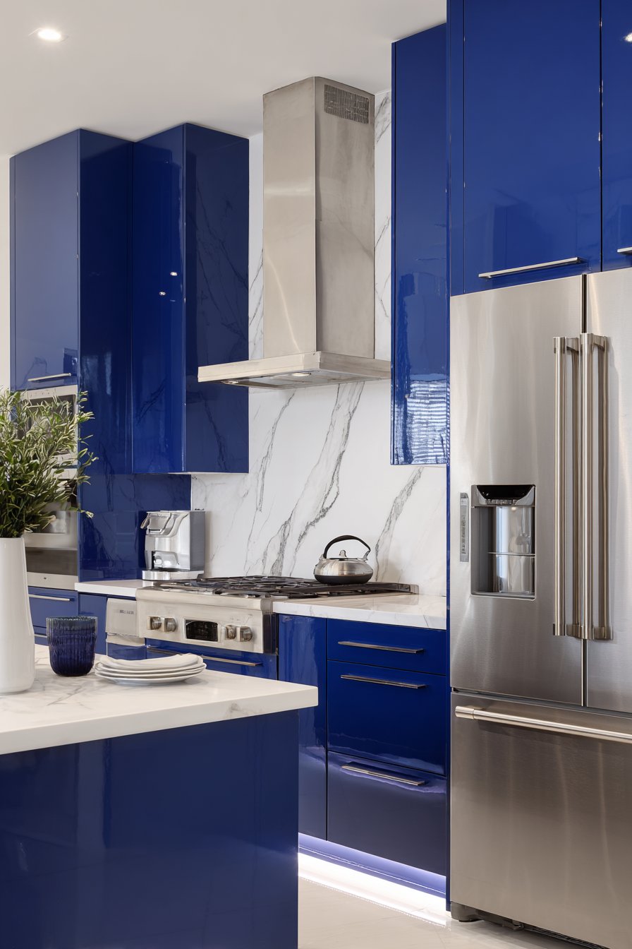 Contemporary Midnight Blue High-Gloss Kitchen
