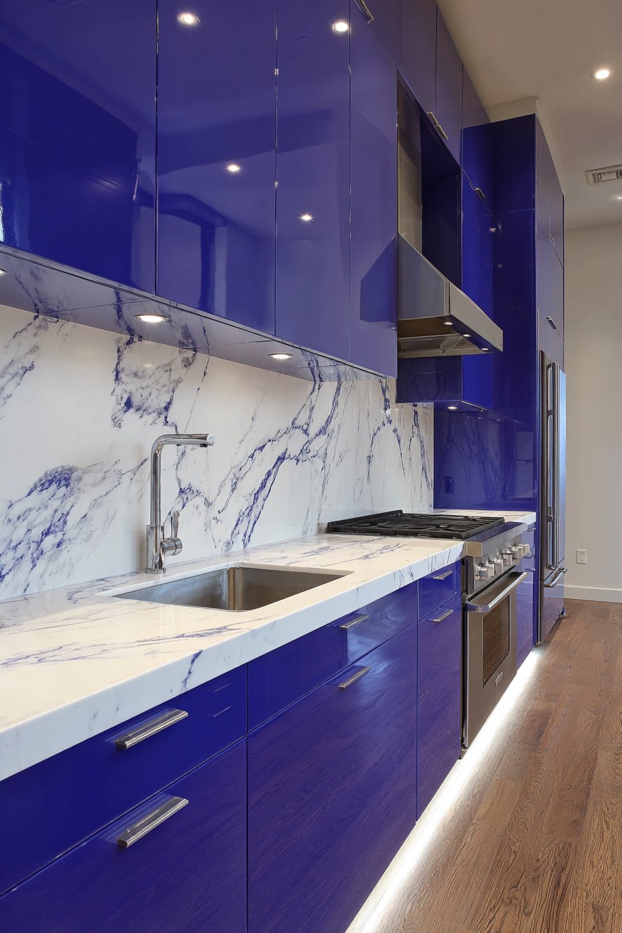 Contemporary Midnight Blue High-Gloss Kitchen