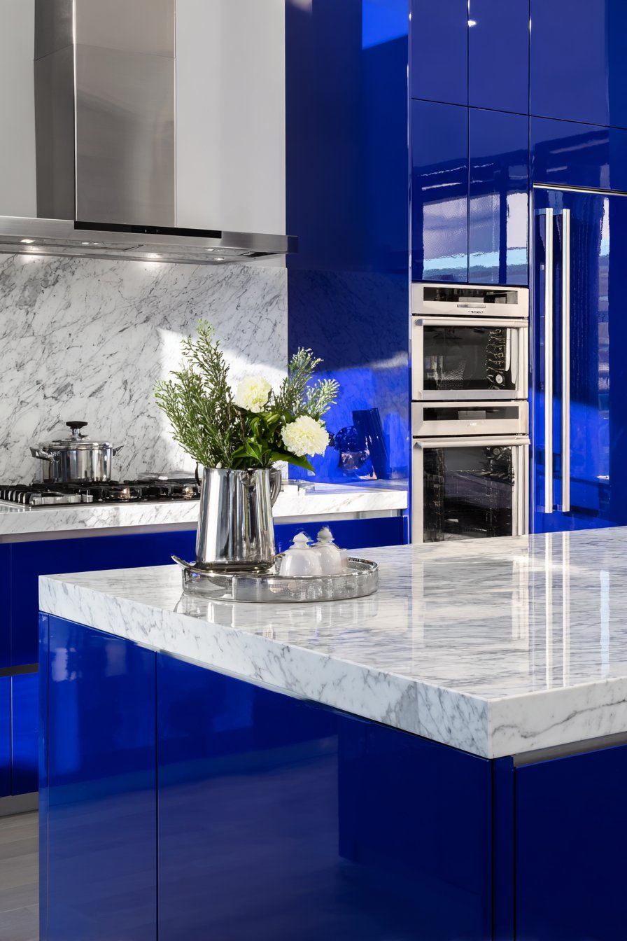 Contemporary Midnight Blue High-Gloss Kitchen