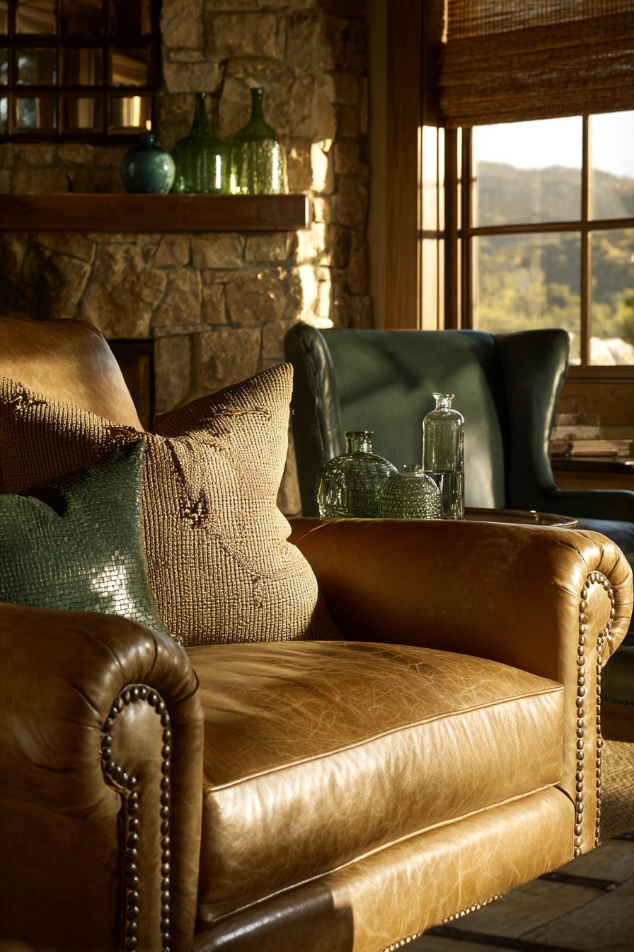 Tan Leather with Forest Green Wingback Balance