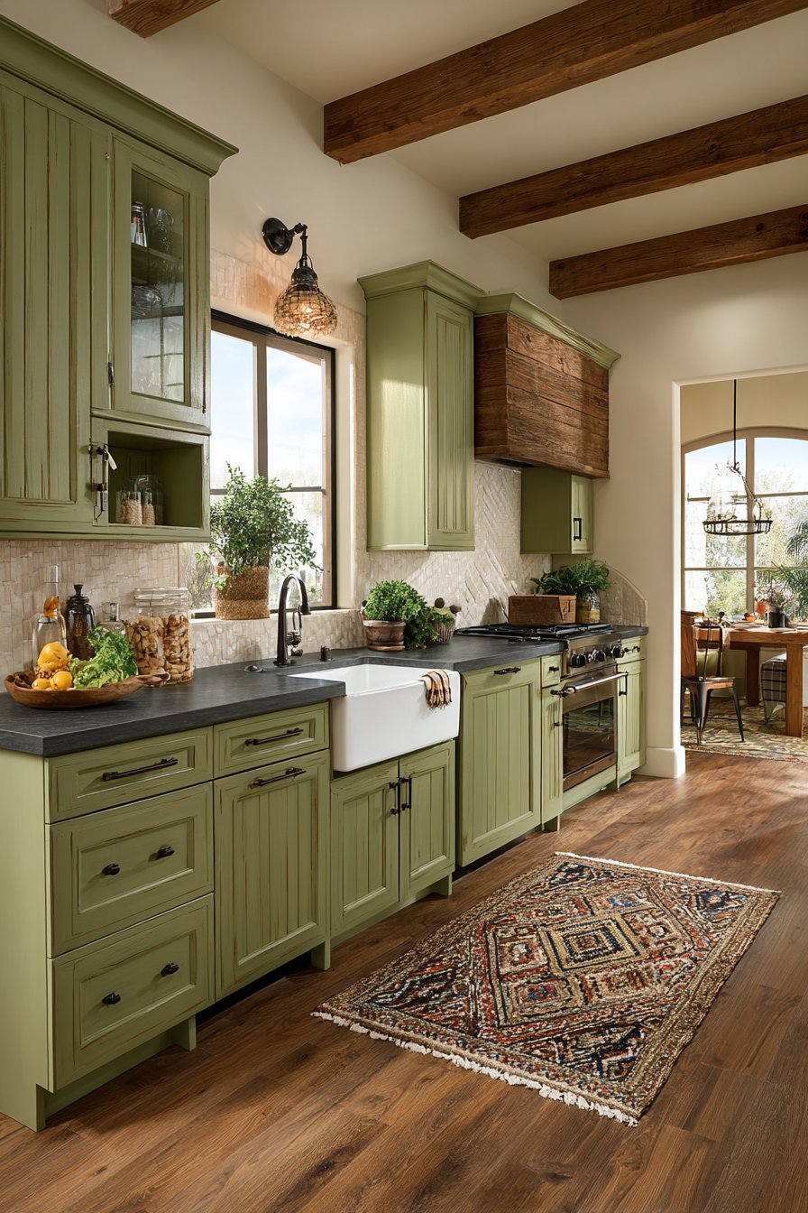 Rustic Farmhouse with Weathered Sage Cabinets