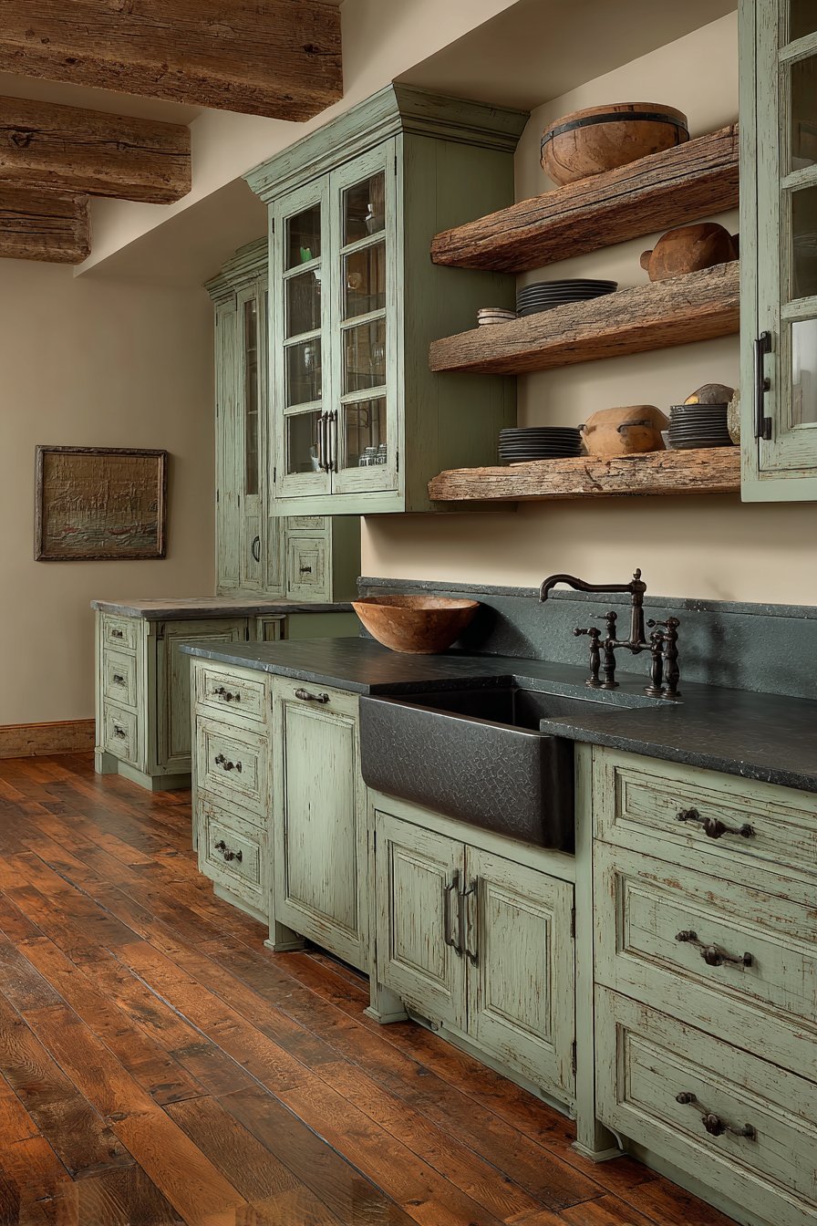 Rustic Farmhouse with Weathered Sage Cabinets
