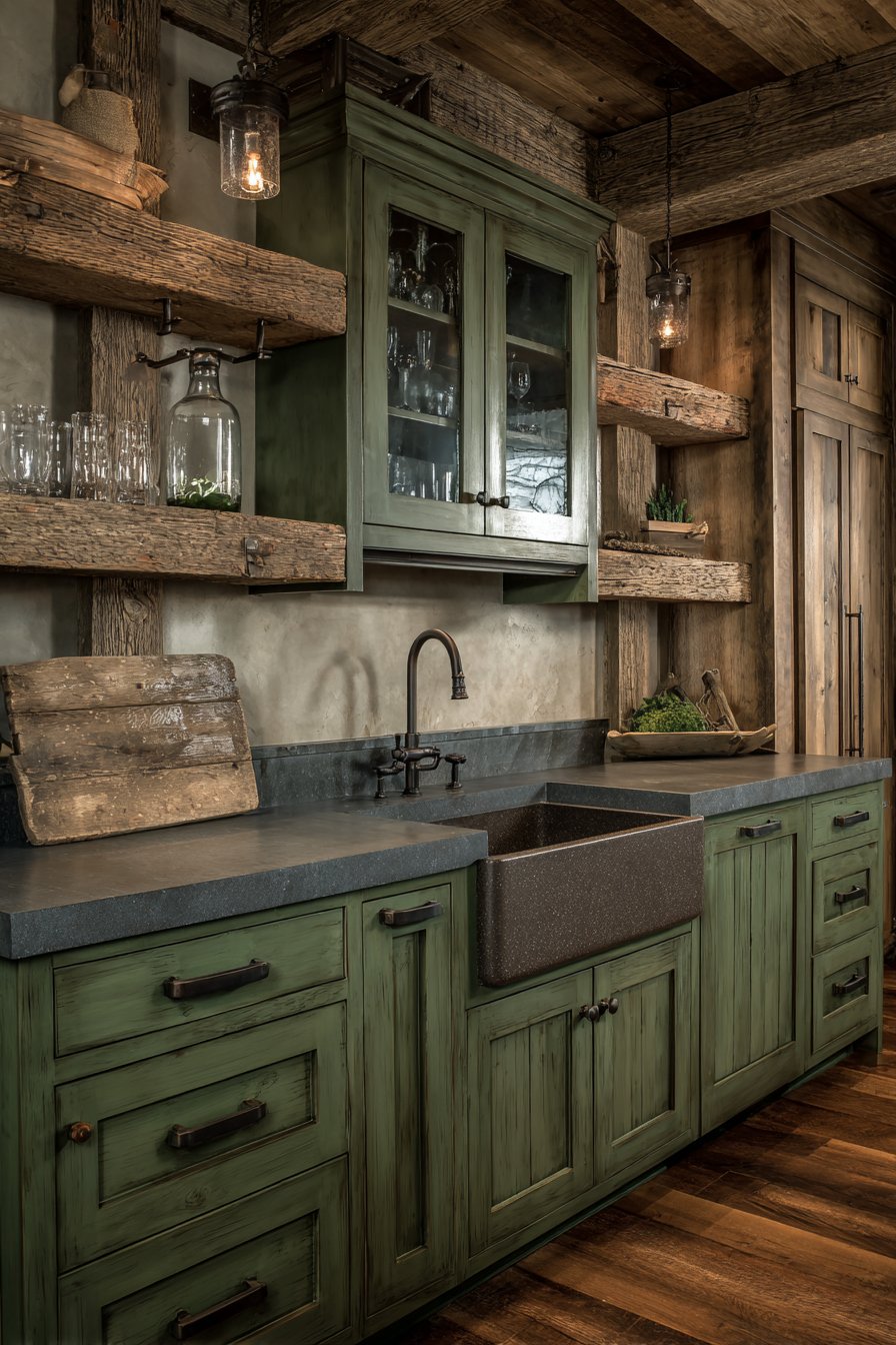 Rustic Farmhouse with Weathered Sage Cabinets