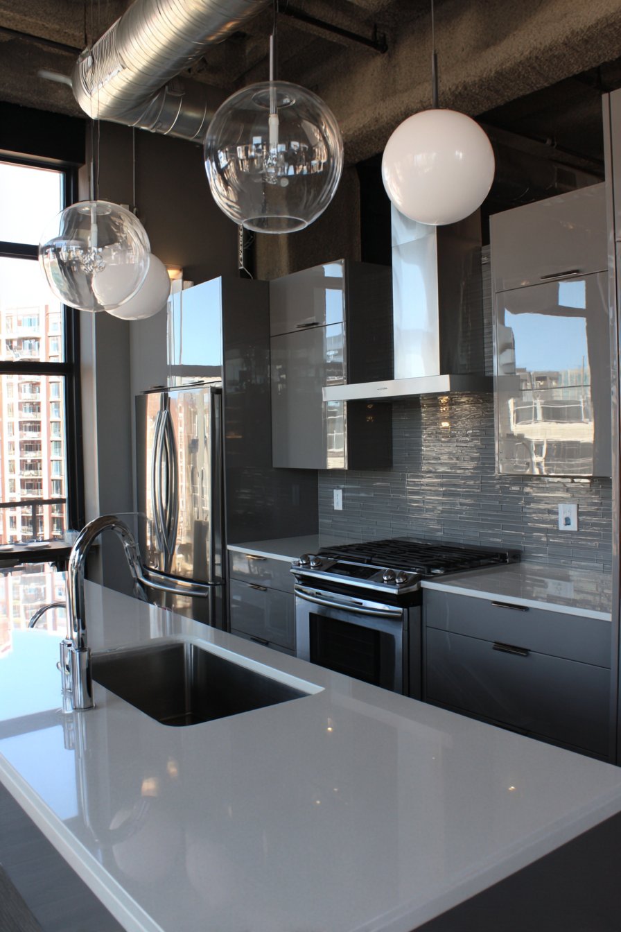Contemporary High-Gloss Grey and White Kitchen