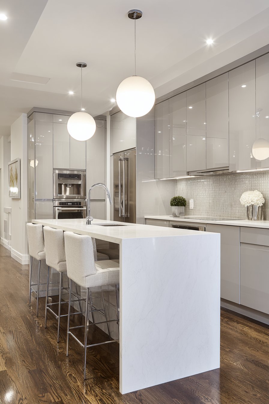 Contemporary High-Gloss Grey and White Kitchen
