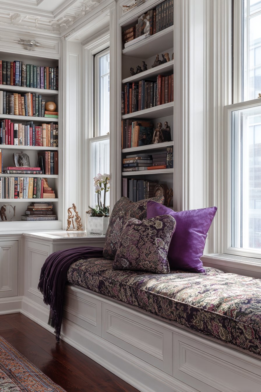 Custom Window Seat with Built-In Bookshelves