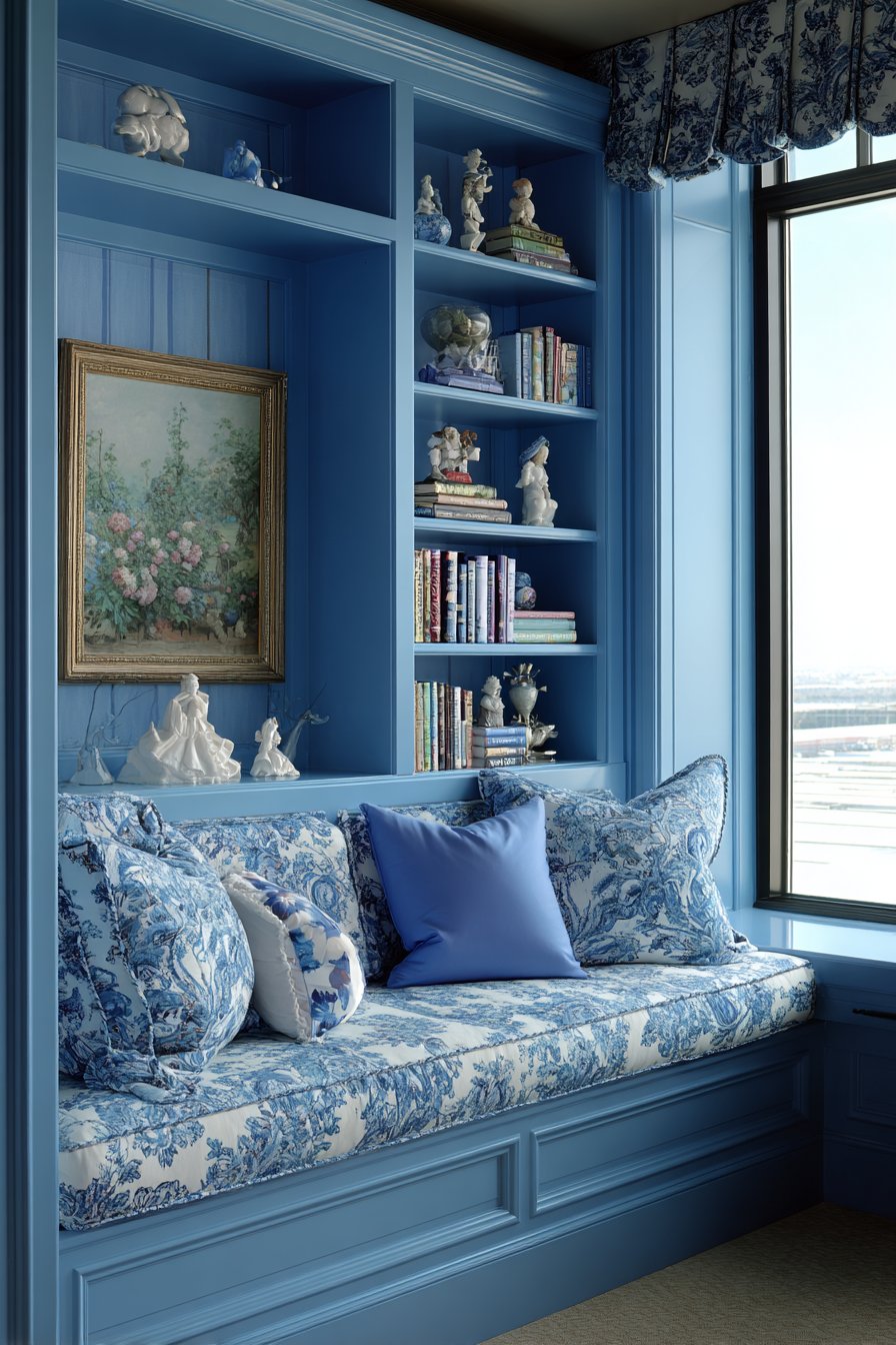 Custom Window Seat with Built-In Bookshelves