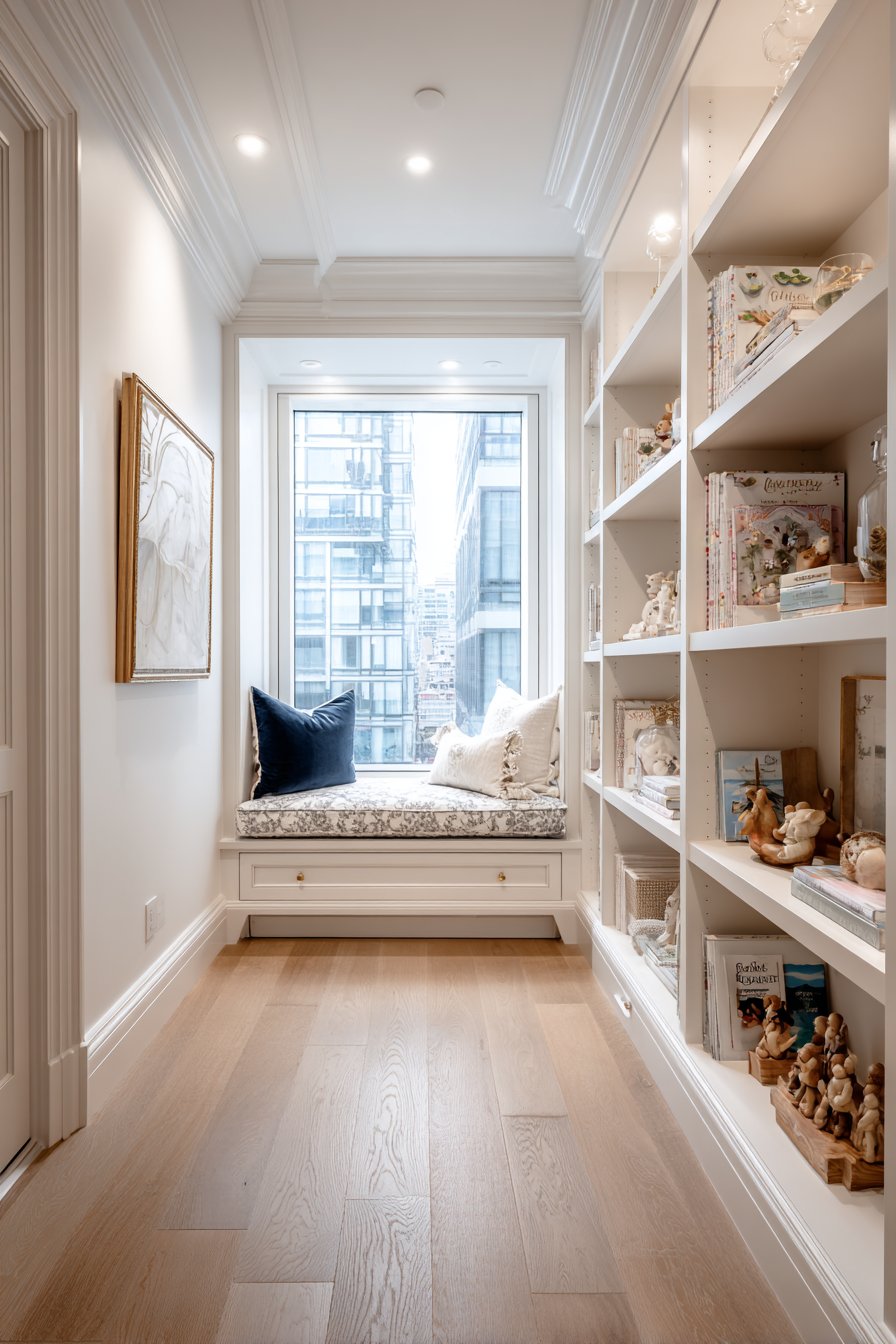 Custom Window Seat with Built-In Bookshelves