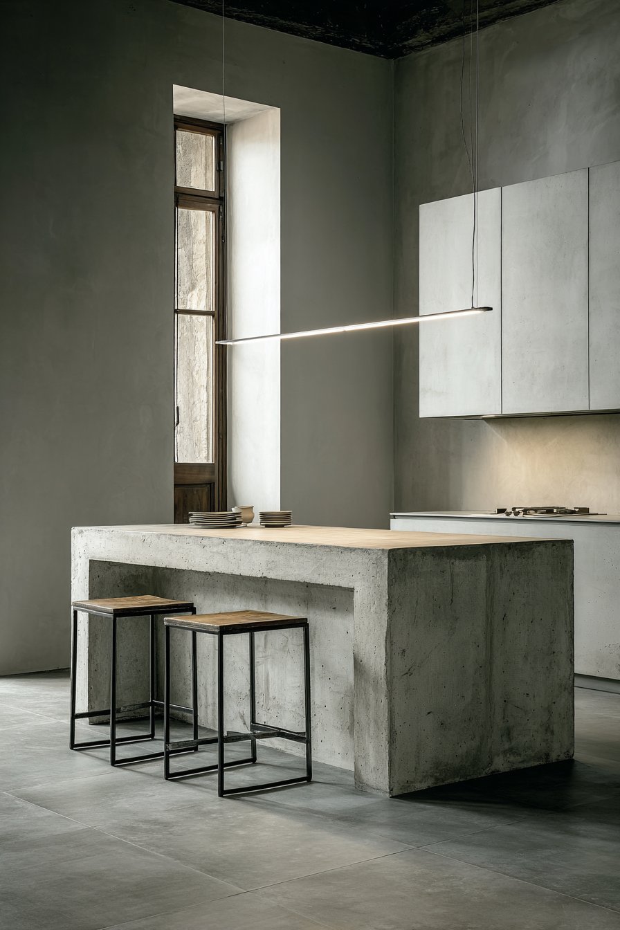 Central Concrete Island with Industrial Elements