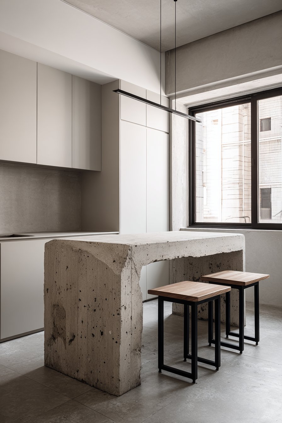 Central Concrete Island with Industrial Elements