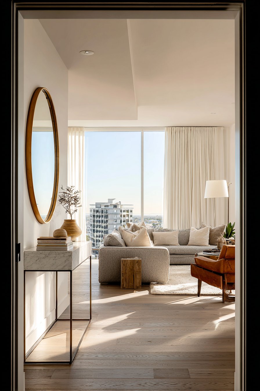 Textured Layering with Carrara Marble Console