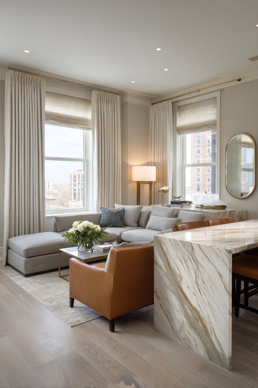 Textured Layering with Carrara Marble Console