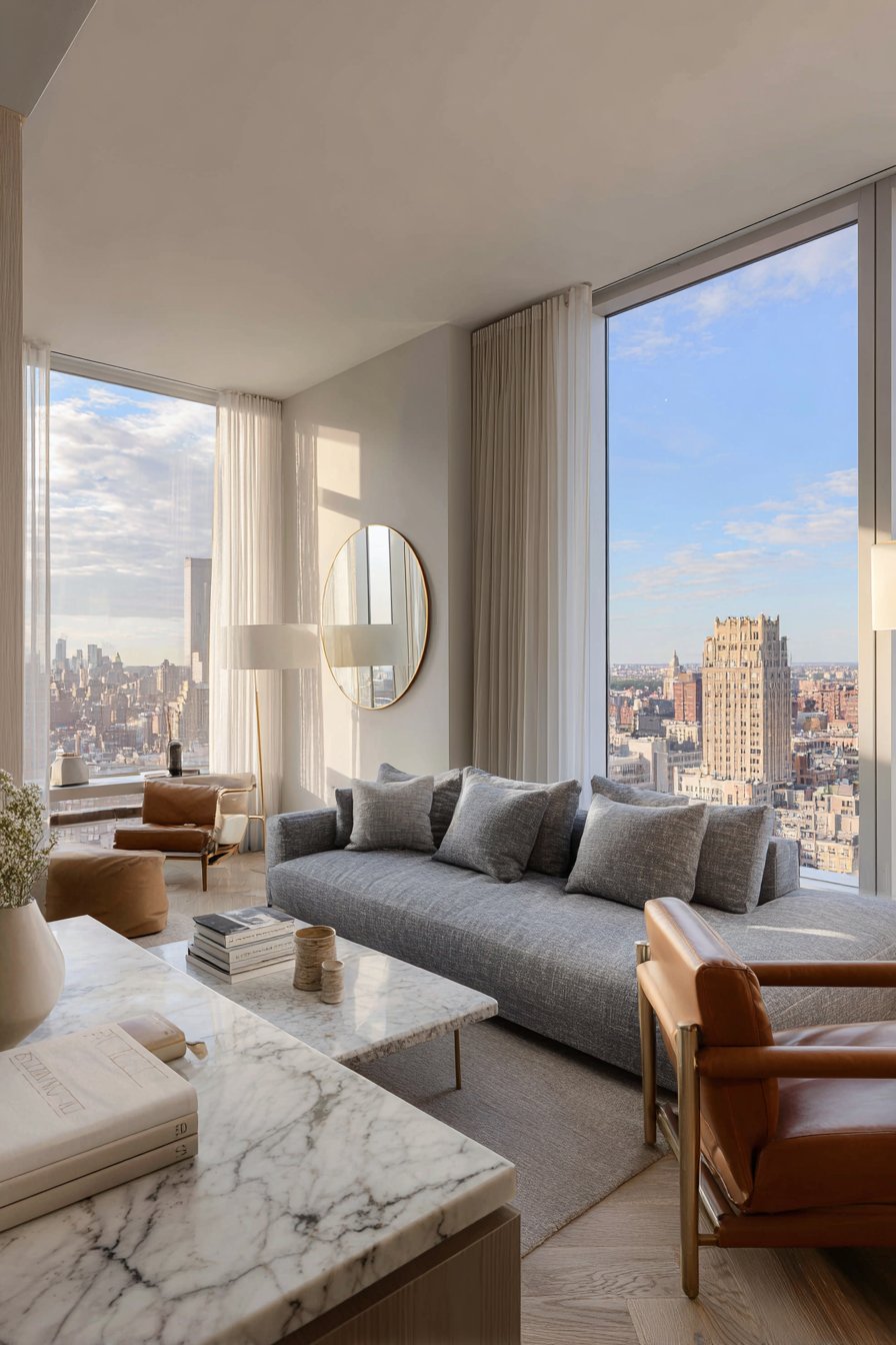 Textured Layering with Carrara Marble Console