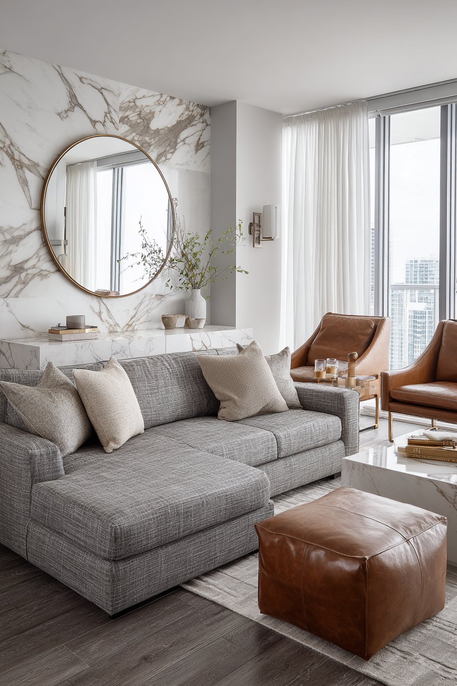Textured Layering with Carrara Marble Console
