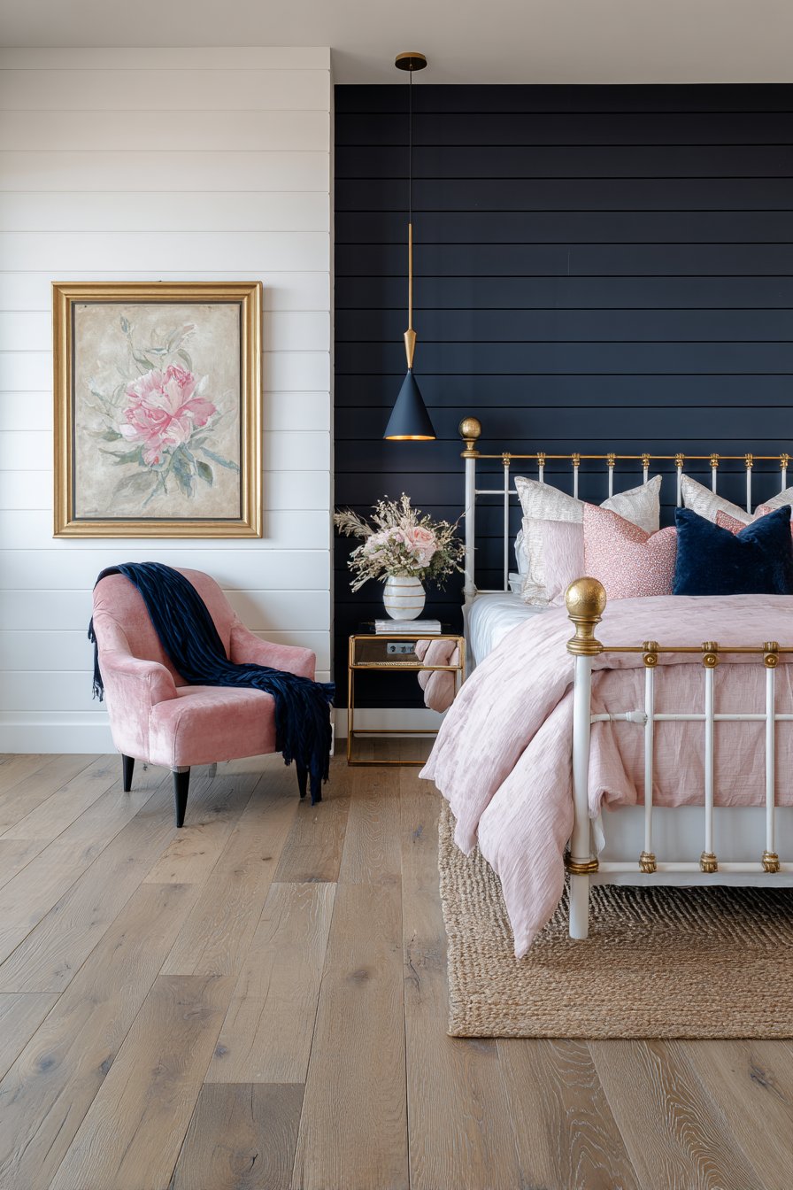 Coral Pink and Navy Coastal-Inspired Bedroom