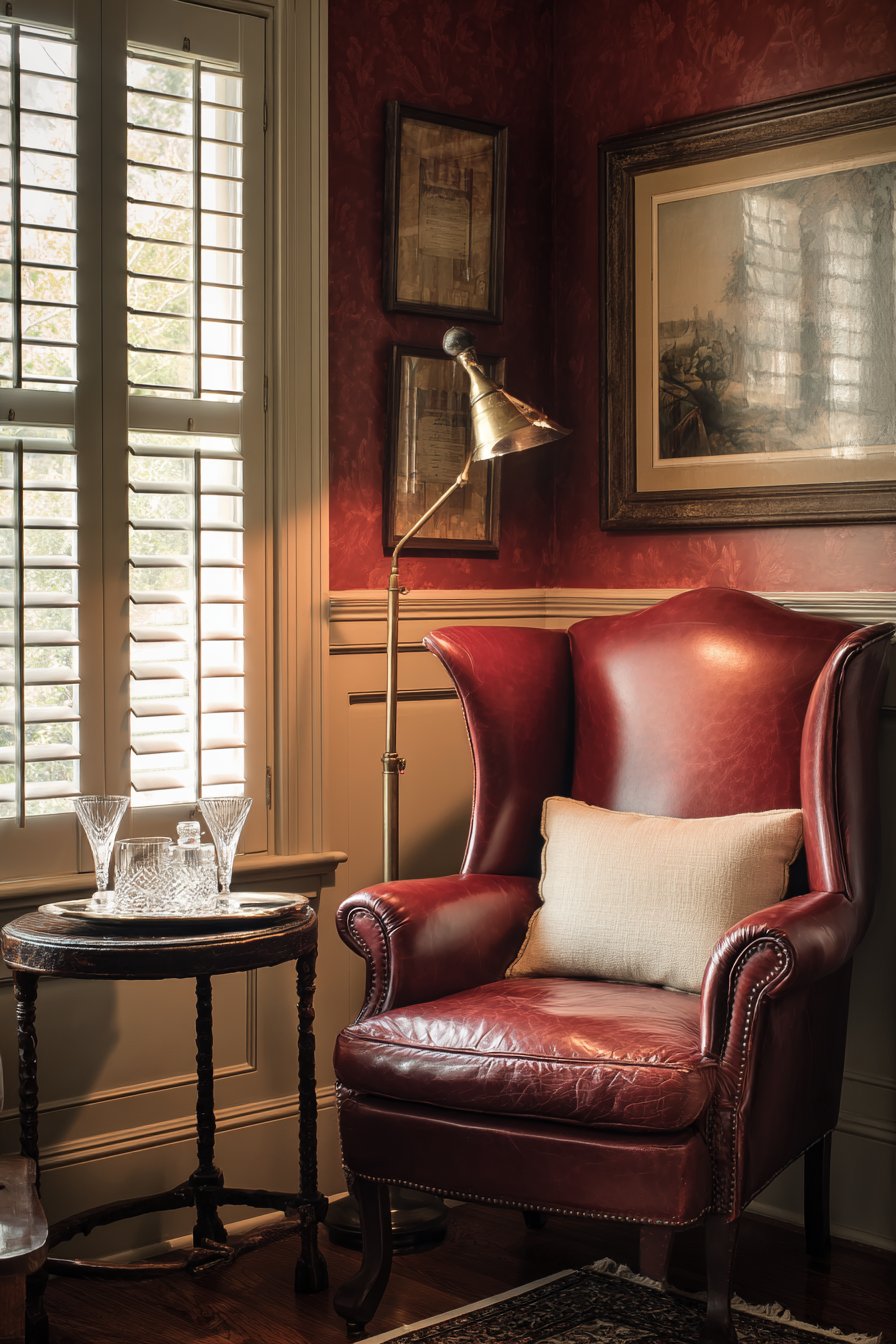 Burgundy Leather Reading Nook