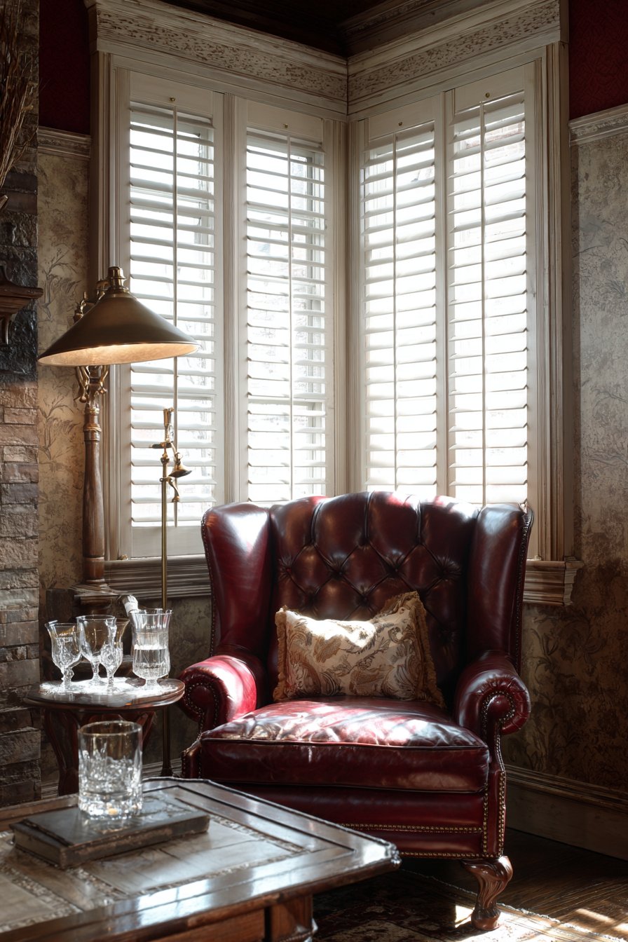 Burgundy Leather Reading Nook
