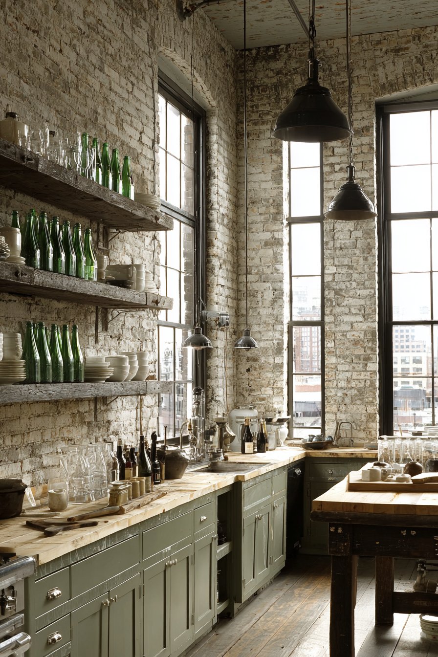 Industrial Olive Green Painted Brick