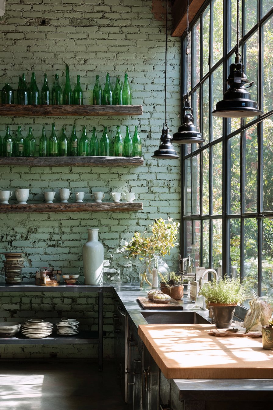Industrial Olive Green Painted Brick