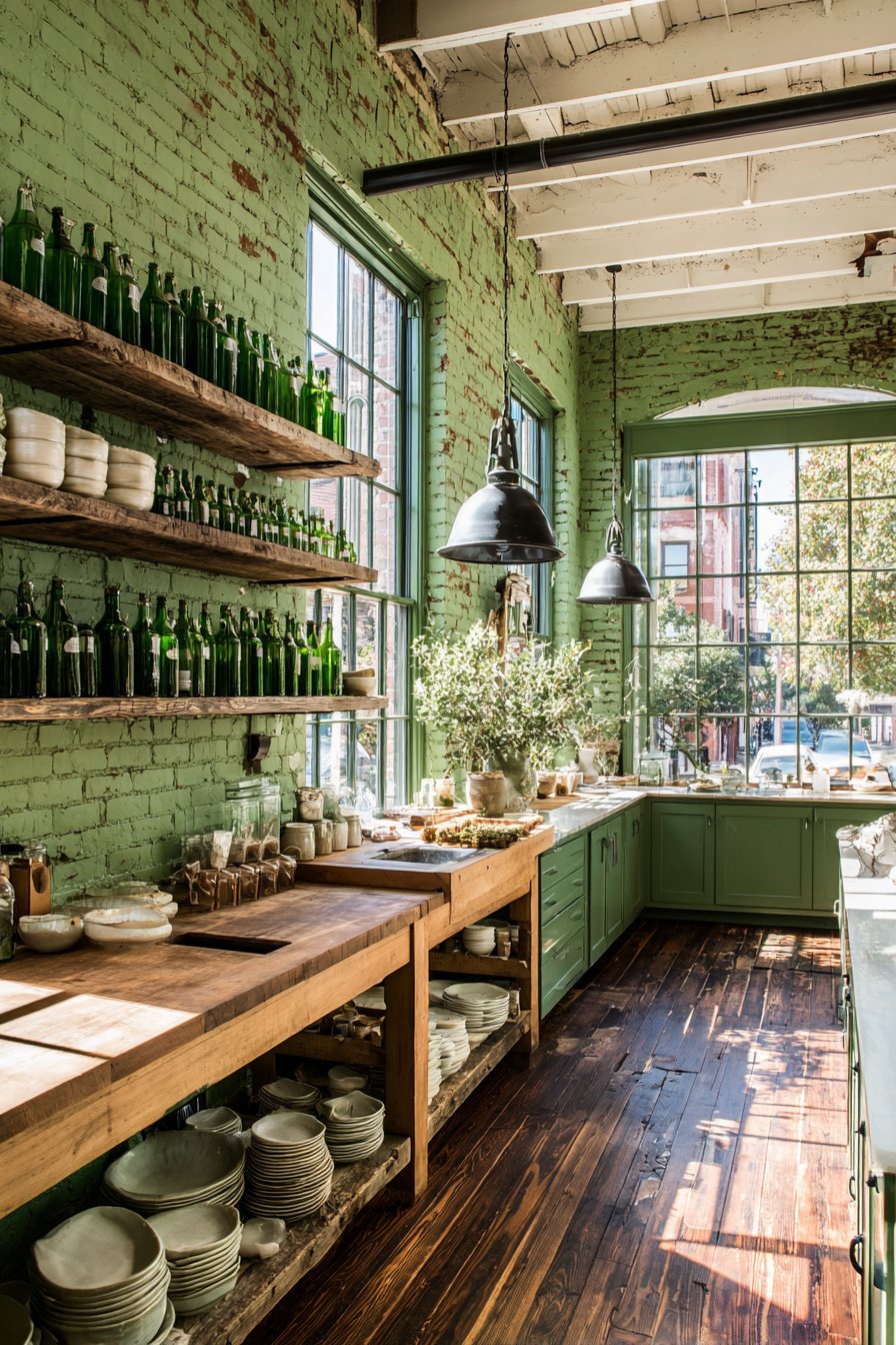 Industrial Olive Green Painted Brick