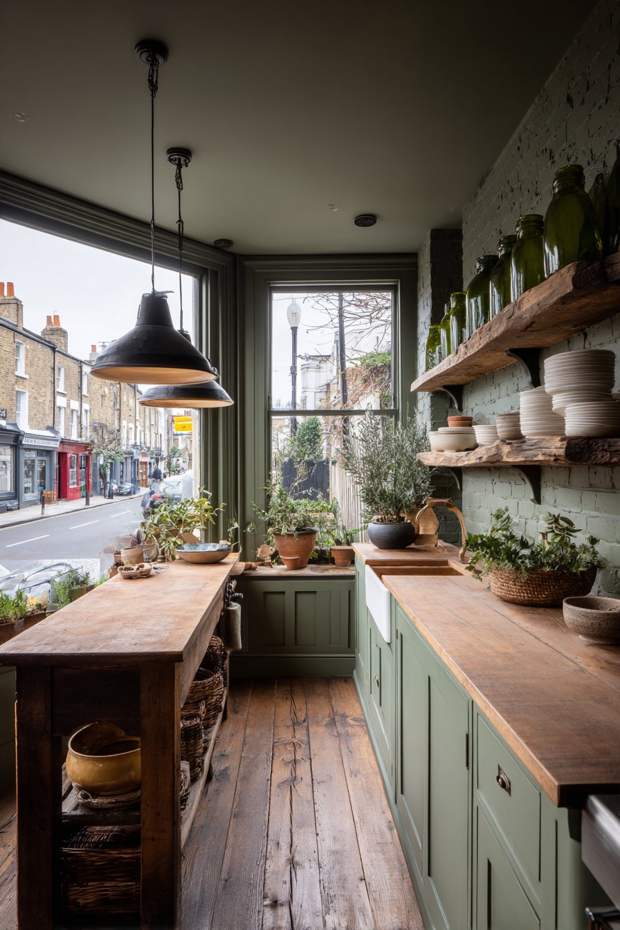 Industrial Olive Green Painted Brick