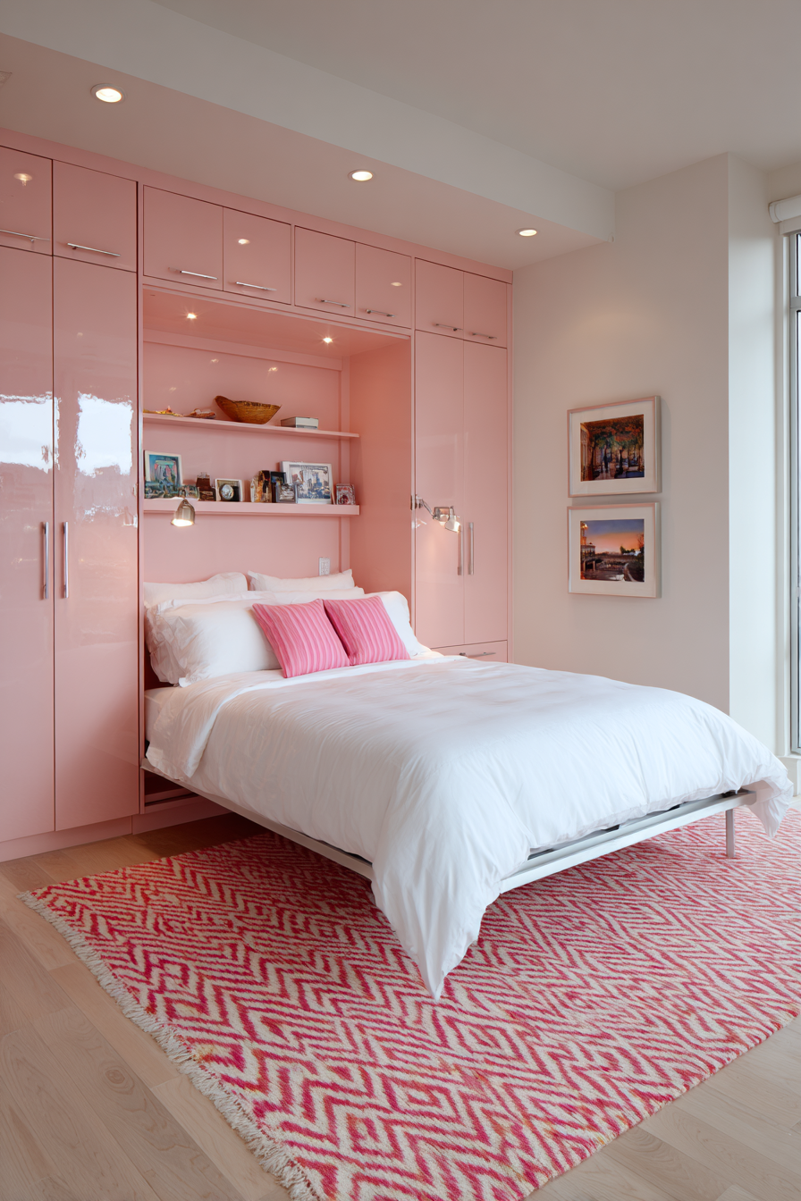 Multifunctional Built-In Pink Storage