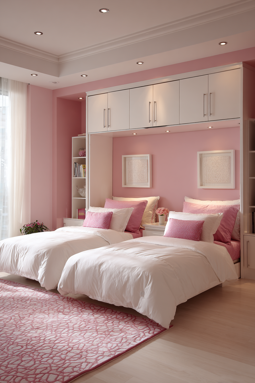 Multifunctional Built-In Pink Storage