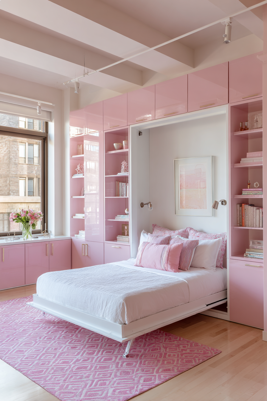 Multifunctional Built-In Pink Storage