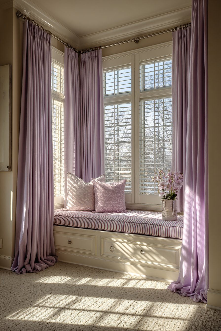 Layered Window Treatment with Built-in Seating